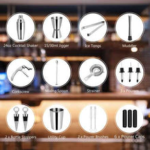 Load image into Gallery viewer, 23 PCS Stainless Cocktail Shaker with Bamboo Stand